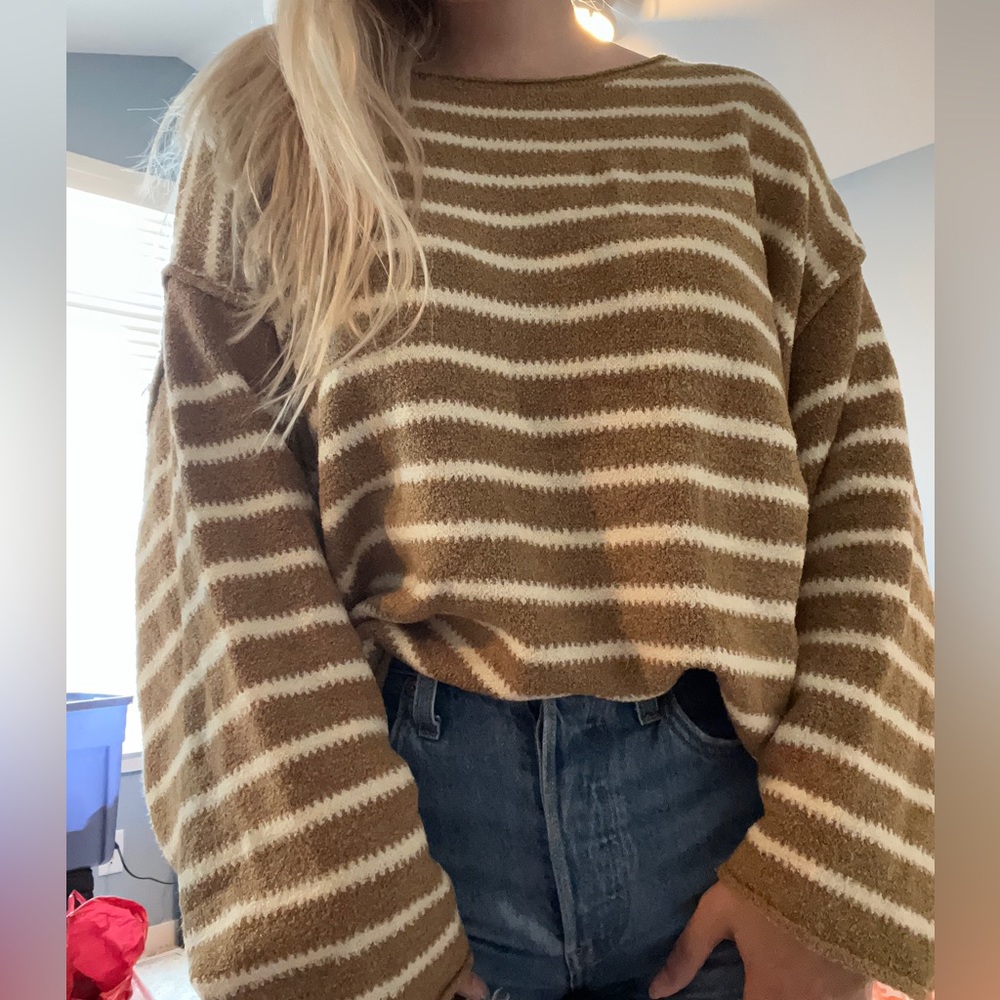 Vici Tan & White Striped Sweater